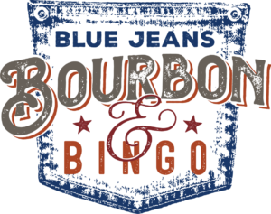 event logo, image of a blue jean back pocket with the text Blue Jeans, Bourbon & Bingo
