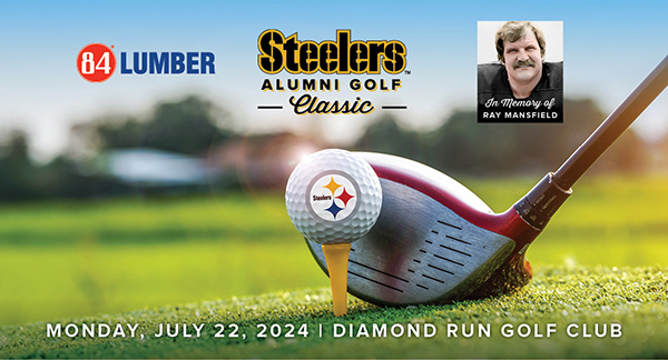 Join us on Monday, July 22, 2024 for the 27th Annual Steelers Alumni Classic at the Diamond Run Golf Club. This years event will be held in memory of Ray Mansfield. Click here for more information.